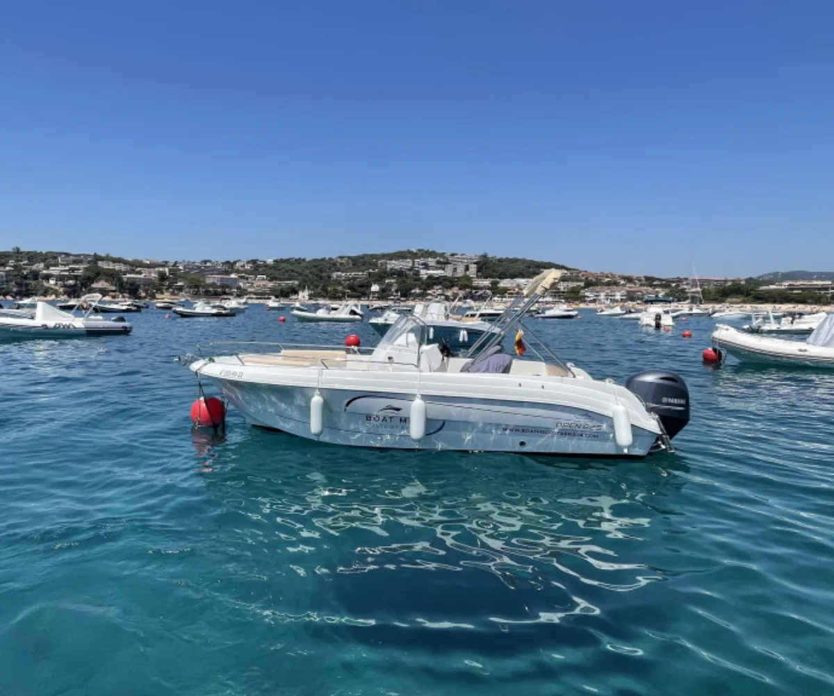 Boat anchored in a bay ready for fishing on the Costa Brava